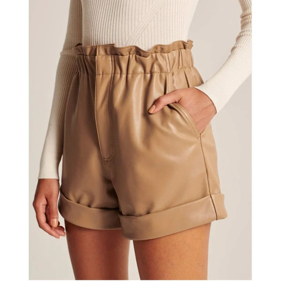 Abercrombie and Fitch Shorts Faux Vegan Leather High Waist Camel Tan Size Large